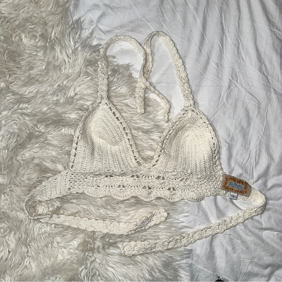 Far Away | Vintage Crochet Knit Bikini Top Bralette Halter Boho 60s 70s Festival - Picture 5 of 10